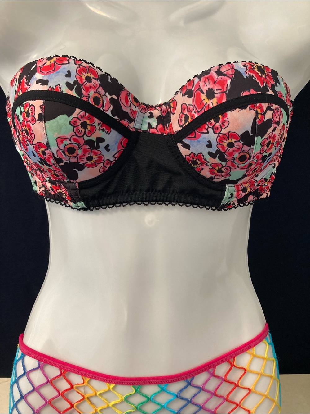 Floral Strapless Balconette Bra 34B Cottagecore Pinup